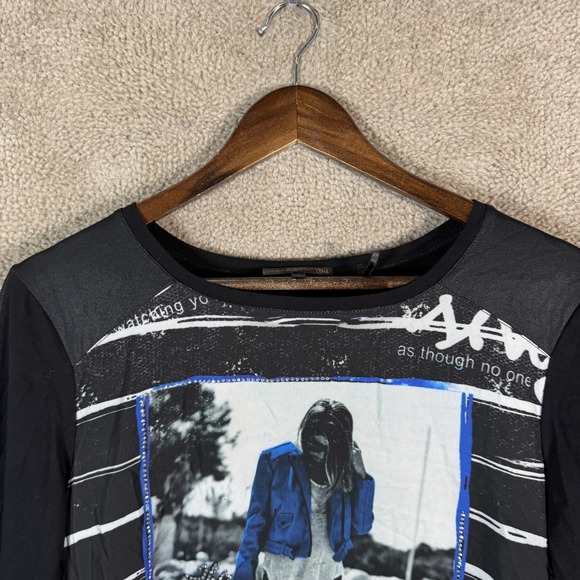 Jane & John Shirt Womens Medium Black Graphic Rhinestone Long Sleeve Top - Picture 2 of 9